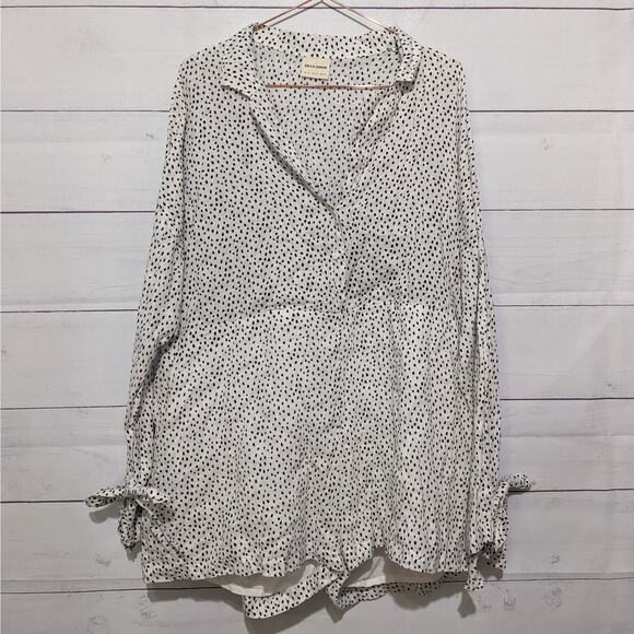 Zulu & Zephyr Beach Linen Long Sleeve Dotted Tunic Romper White Black Women's 10 - Picture 4 of 11